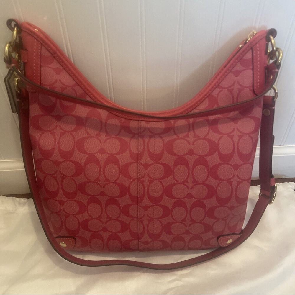 NWT Coach 13193 Heritage Stripe Signature Convertible Magenta Canvas Hobo Bag - Picture 4 of 9